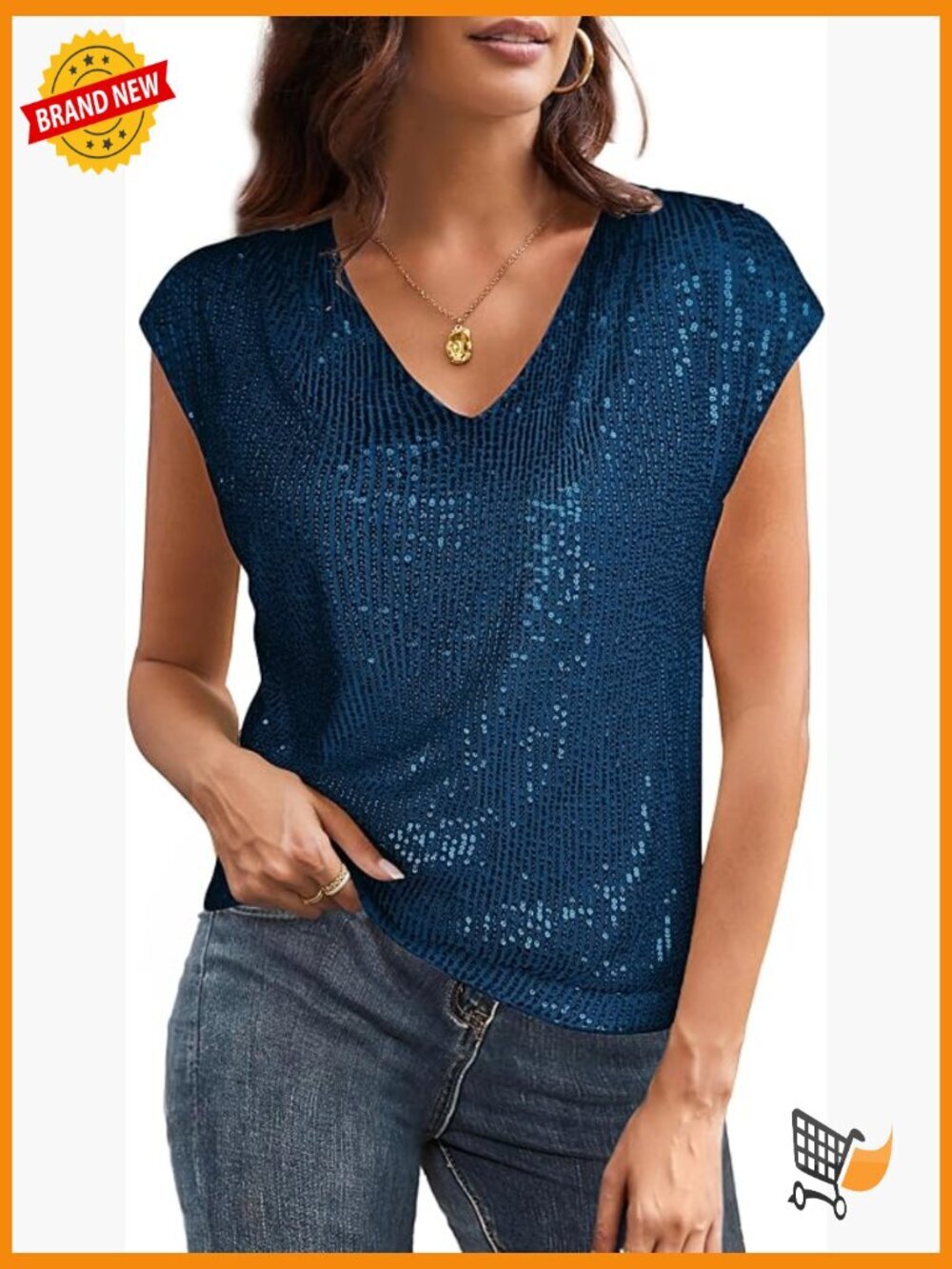 Sequin V Neck Short Sleeve Tank Top Sparkly Party